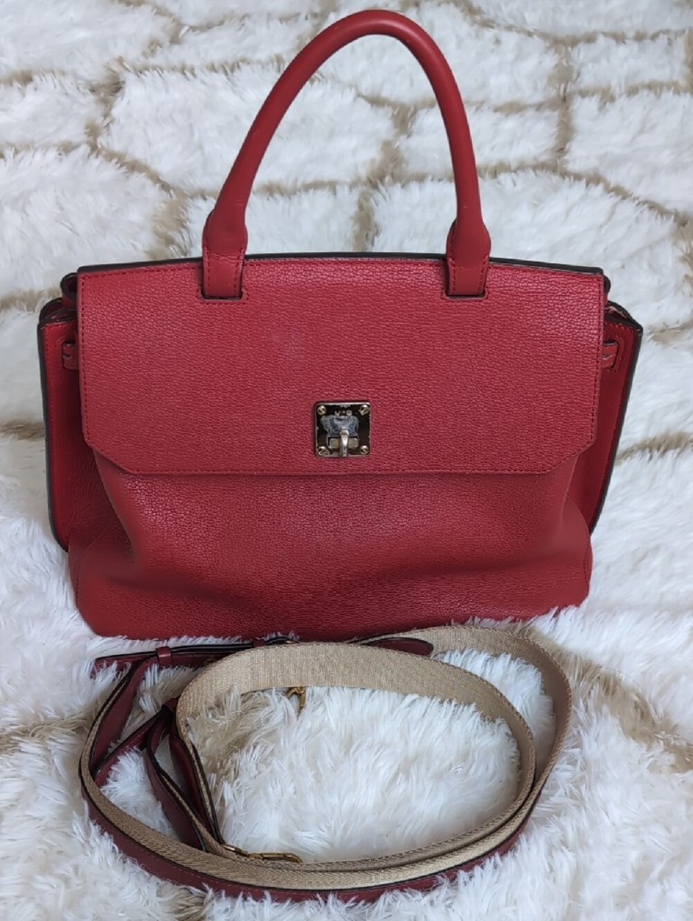MCM Authentic Red Leather Fontanellas Park Ave Milla Convertible Backpack